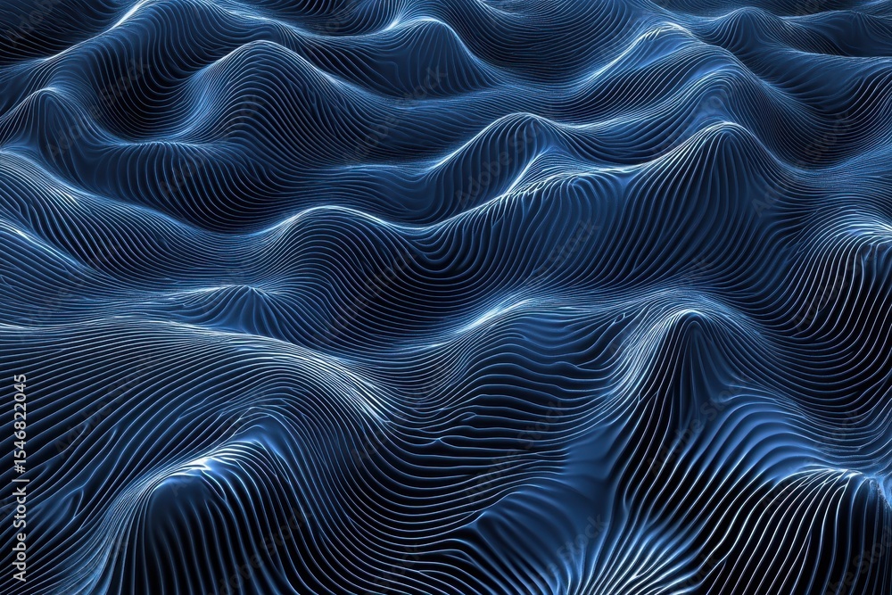 Poster blue wavy surface creates an abstract motion background with flowing patterns and depth, blue wavy s
