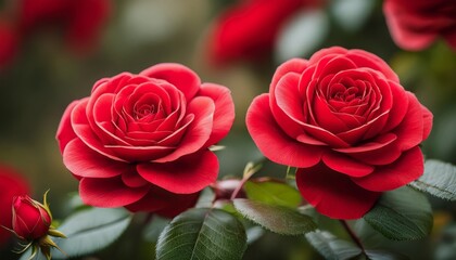 vista de cerca de flores de rosa japonesa de color rojo con fondo de follaje