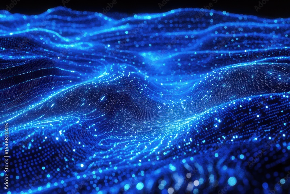 Poster dynamic blue light trails illustrating big data visualization in abstract form, big data visualizati