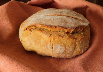 Portugal, Nazare. Homemade, traditional, freshly baked rustic wheat bread made in a wood-burning oven. 