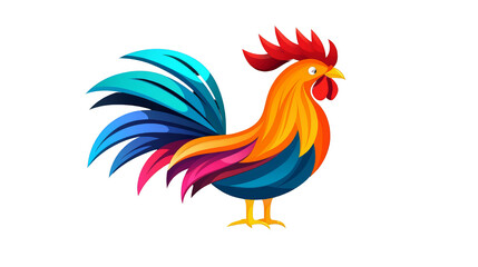 Fototapeta premium Colorful rooster standing in a vibrant modern illustration style. transparent background