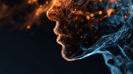 Abstract digital human face profile with network connection ai technology concept design art 3d render