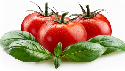 tomatoes with basil isolated on white and transparent background