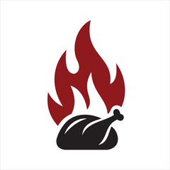 Grilled Chicken BBQ Logo with Flames &ndash; Spicy Roast Meat Design
