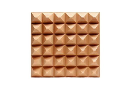 Abstract wooden texture with geometric pyramid pattern design 3d art tile on transparent background