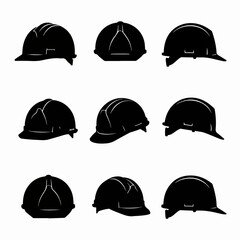 Hard hats variety safety construction equipment silhouette
