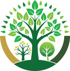 Three Trees: A Stylized Illustration Featuring a Central Large Tree, a Medium Tree, and a Small Tree