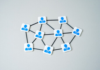 Corporate work network and communication between its participants. Business relations, distribution...