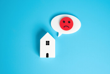 A house expressing negative emotions. Old housing, needs repair. Low demand for housing. No water,...