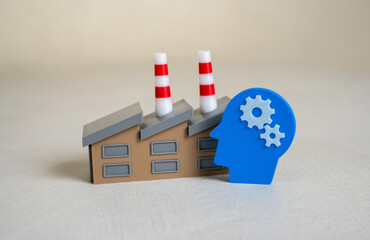 Industrial plant and symbol of human thought. Creativity and engineering technology. R&D, smart...