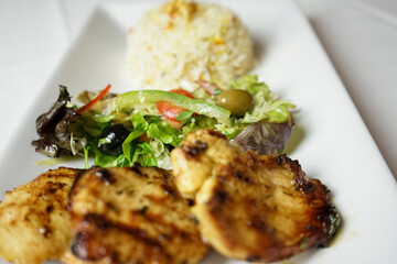 Grilled Chicken Breast with Rice Pilaf and Fresh Salad