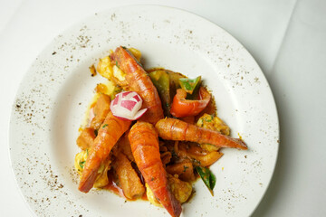 Delicious Spicy Shrimp Curry with Vegetables on White Plate