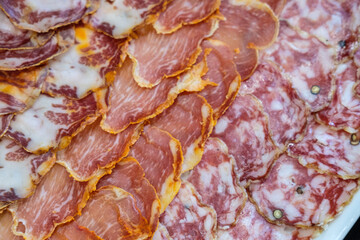 traditional iberian cured meats for tapas close up background