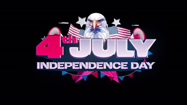 4th of July Title with Bald Eagle and Flags