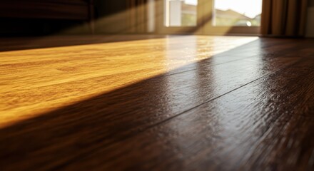 Sunlit Hardwood Floor Warm, Gleaming Wood Texture and Sunlight