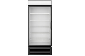 Empty refrigerator displaying products on transparent background