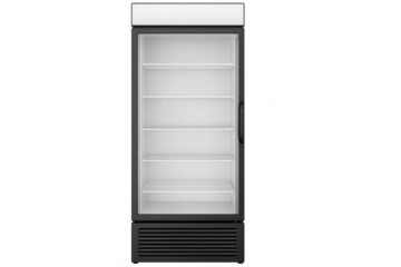Empty refrigerator displaying products on transparent background