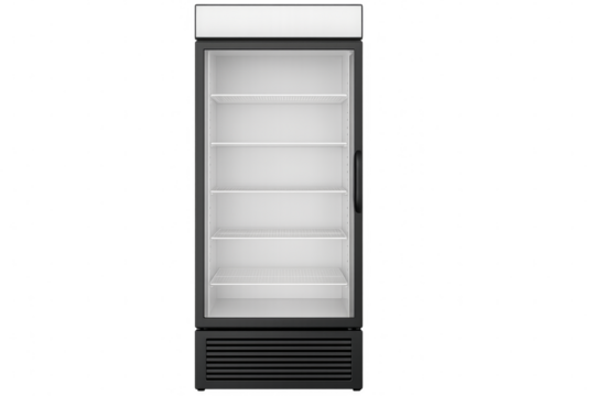 Empty refrigerator displaying products on transparent background
