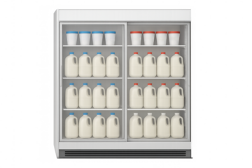 Refrigerator displaying milk and yogurt on transparent background