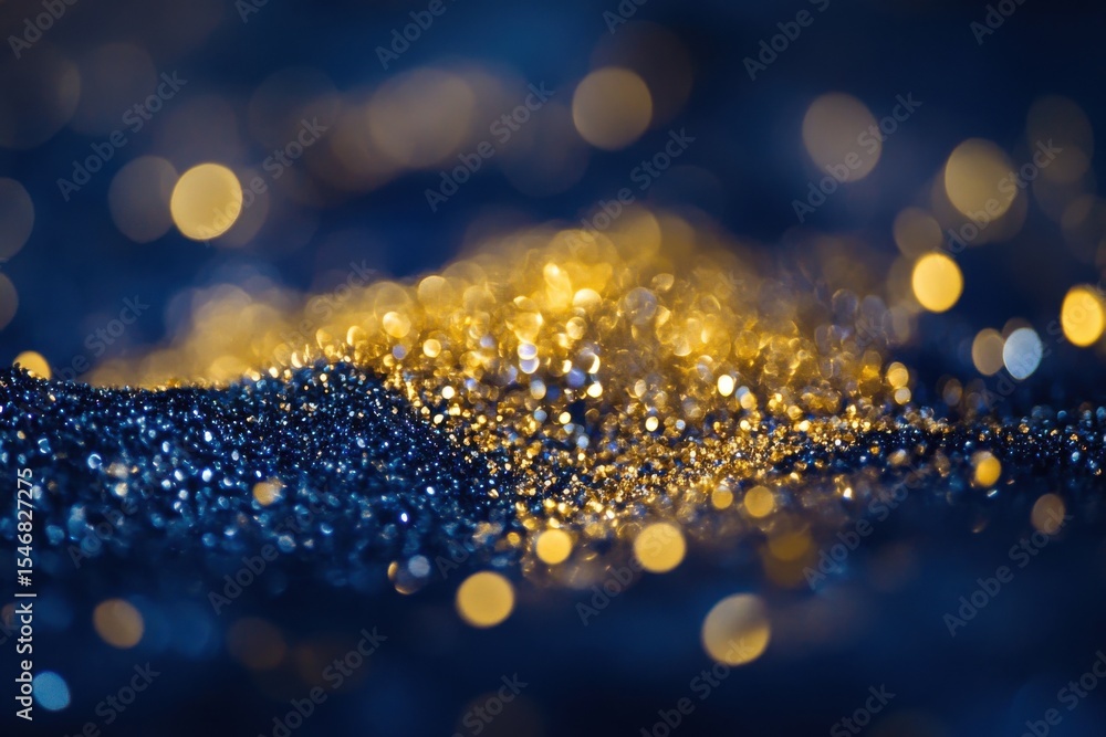 Poster sparkling golden lights create a magical atmosphere in a dark setting with stunning bokeh effects, g