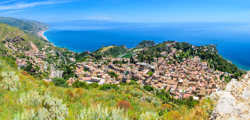 Panorama of Taormina seen from Taormina Castle