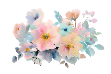Beautiful watercolor pastel floral bouquet painting artwork design soft on transparent background