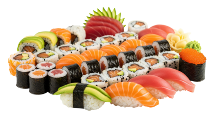 Sushi Set Isolated on Transparent Background. Japanese food