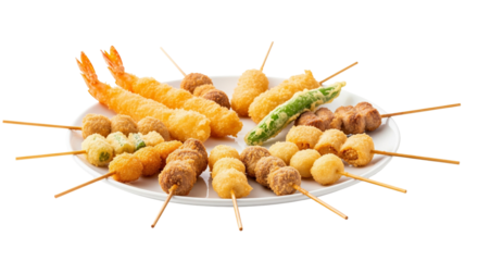 Kushikatsu Skewers Isolated on Transparent Background. Japanese food