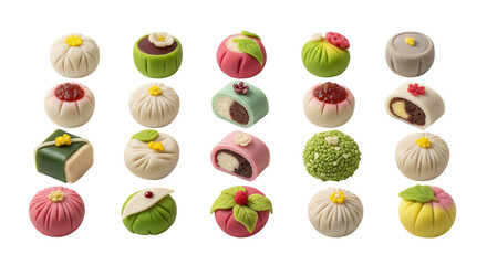 Colorful Korean Songpyeon Rice Cakes Isolated on Transparent Background. Korean food