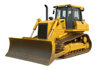 Yellow bulldozer moving ground with transparent background
