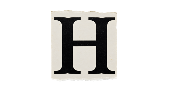 Letter H Cutouts: Photoreal Torn Magazine & Newspaper Clippings | High Definition | PNG image with transparent background