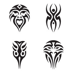 Tribal Mask Silhouettes with Aggressive and Geometric Designs