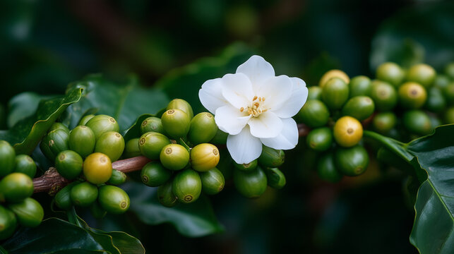 Flowering & Fruit Development. Coffee trees bloom with white flowers, which later develop into green cherries that ripen into red or yellow, depending on the variety. Once the coff