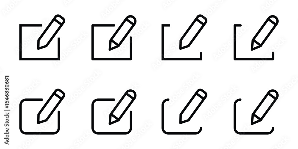 Poster set of edit pen icon line style. create modify pen sign button, pencil icon, sign up icon. editing t