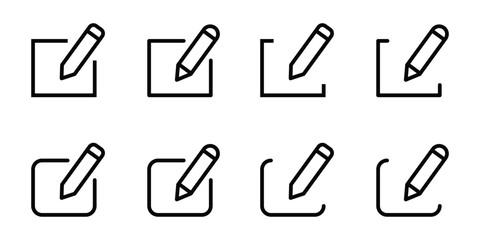 set of edit pen icon line style. create modify pen sign button, Pencil icon, sign up icon. editing text file document icons.
