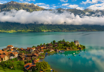 Iseltwald town on Lake Brienz in Swiss Alps mountains, Switzerland