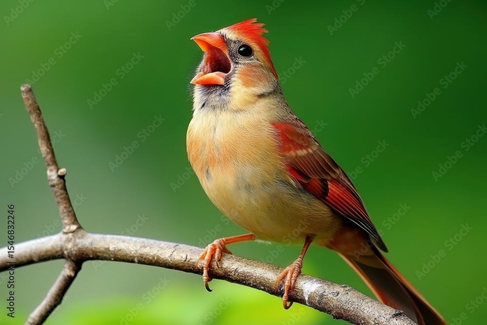 Poster bird chirping on a twig surrounded by lush greenery during a bright afternoon, bird chirping on a tw