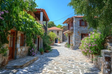 Discover Assos village in Greece with its charming stone houses and beautiful coastal views, Greek summer resort Assos village Beautiful sea coast of Greece