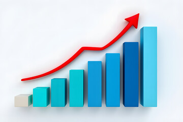 Upward Trajectory A Bar Graph with Ascending Blue Columns and a Red Arrow Indicates Growth and Progress on a Clean White Background Representing Business Success and Positive Trends