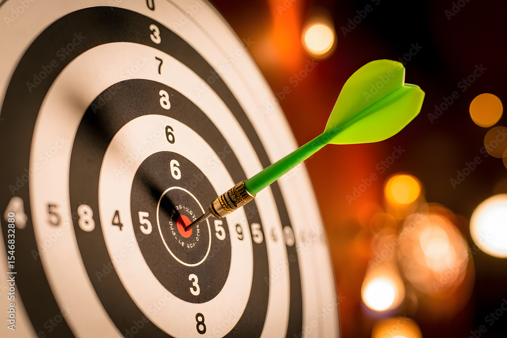 Poster hitting the mark a close up shot of a dart hitting the bullseye on a target symbolizing accuracy pre