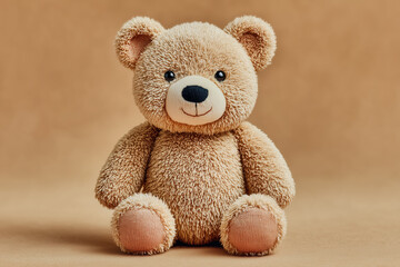 Obraz premium organic fabric teddy bear, soft texture, warm beige tone, isolated on neutral background, eco-friendly materials, 