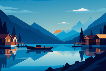 landscape with mountains and lake