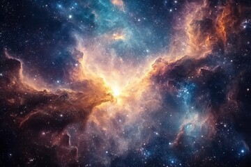 Fototapeta premium Vibrant cosmic nebula radiates energy and color in the vastness of the universe, the space of the universe is full of nebula energy
