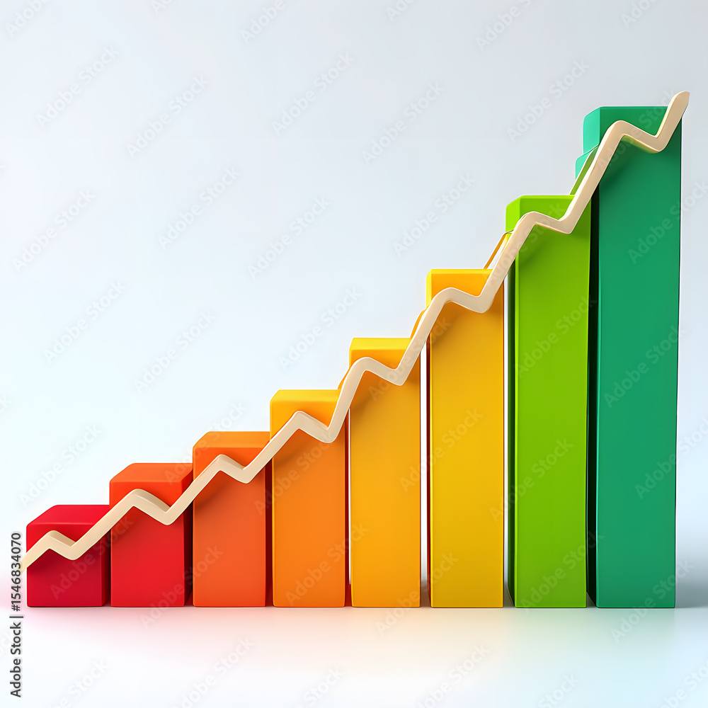 Poster colorful bar graph with ascending line illustrating business growth and success a visual representat