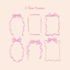 ribbon bow frame set. Cute hand drawn ribbon border doodle. 