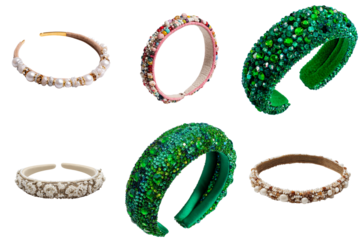 Set of beaded headbands bohemian on white background, hair accessory