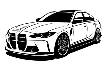 German 2025 Modern Sportcar Sedan Outline Coloring Book for kids