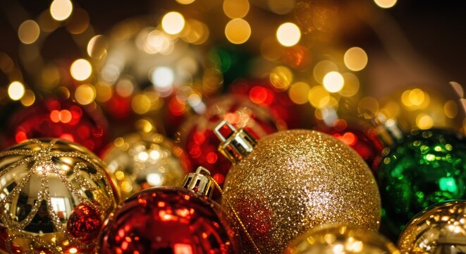 Sparkling Christmas Ornaments Festive Red, Gold, and Green Holiday Decorations