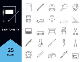 Set of 25 outline icons related to education. Linear icon collection. Editable stroke. Vector illustration.