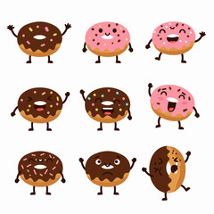 Naklejka premium Donut characters with expressions, happy sweet food